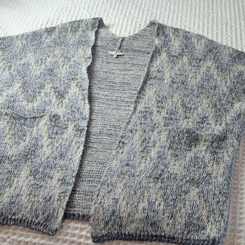 Lucky Brand Blue and Gray Open-Front Poncho Wool Blend Metallic Threads